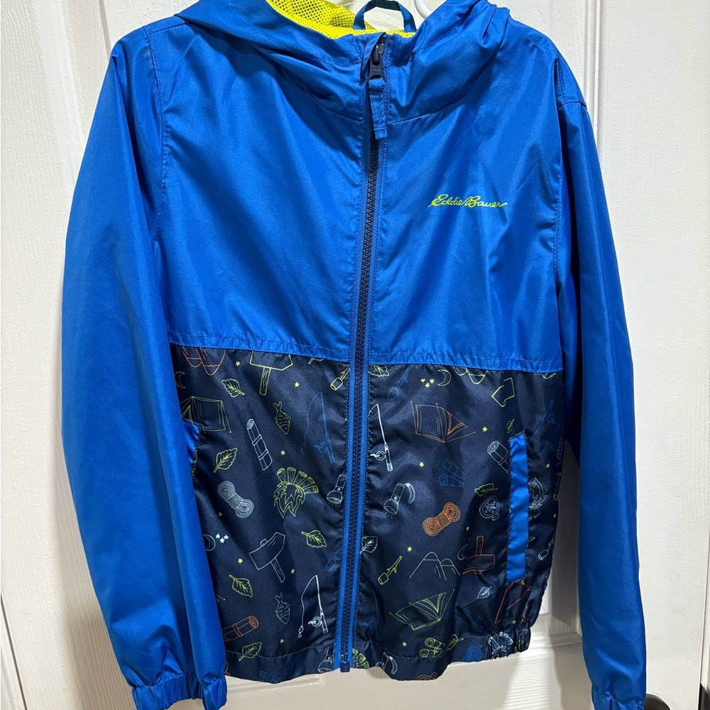 Eddie Bauer Vibrant Blue Patterned Windbreaker Jacket